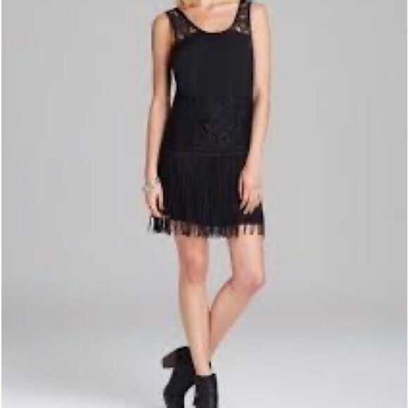 FREE PEOPLE Black Charleston Fringe Flapper Dress Sz 4 - Picture 2 of 10